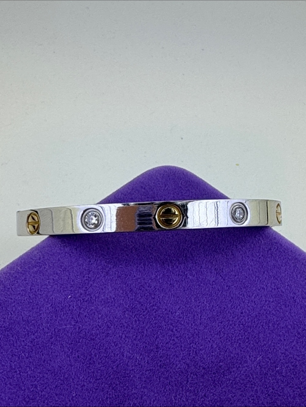 💛 Classic Silver & Gold Screw CZ Accent Bangle
